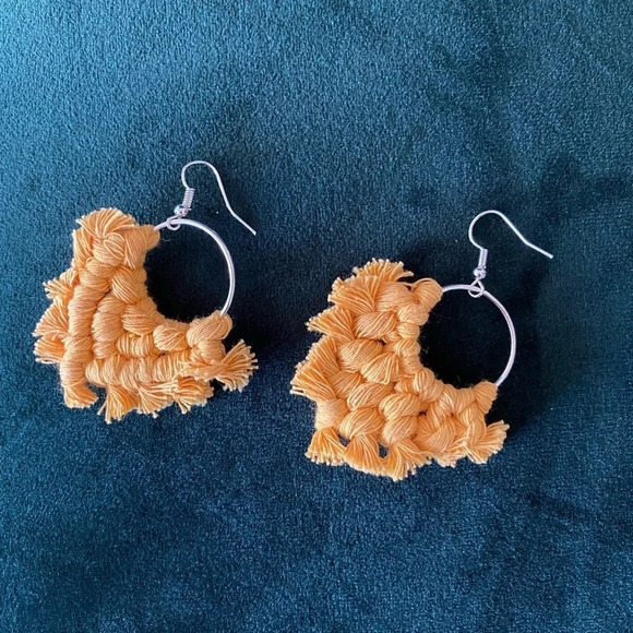 Macrame Golden Yellow Dangle Earrings - Picture 3 of 12